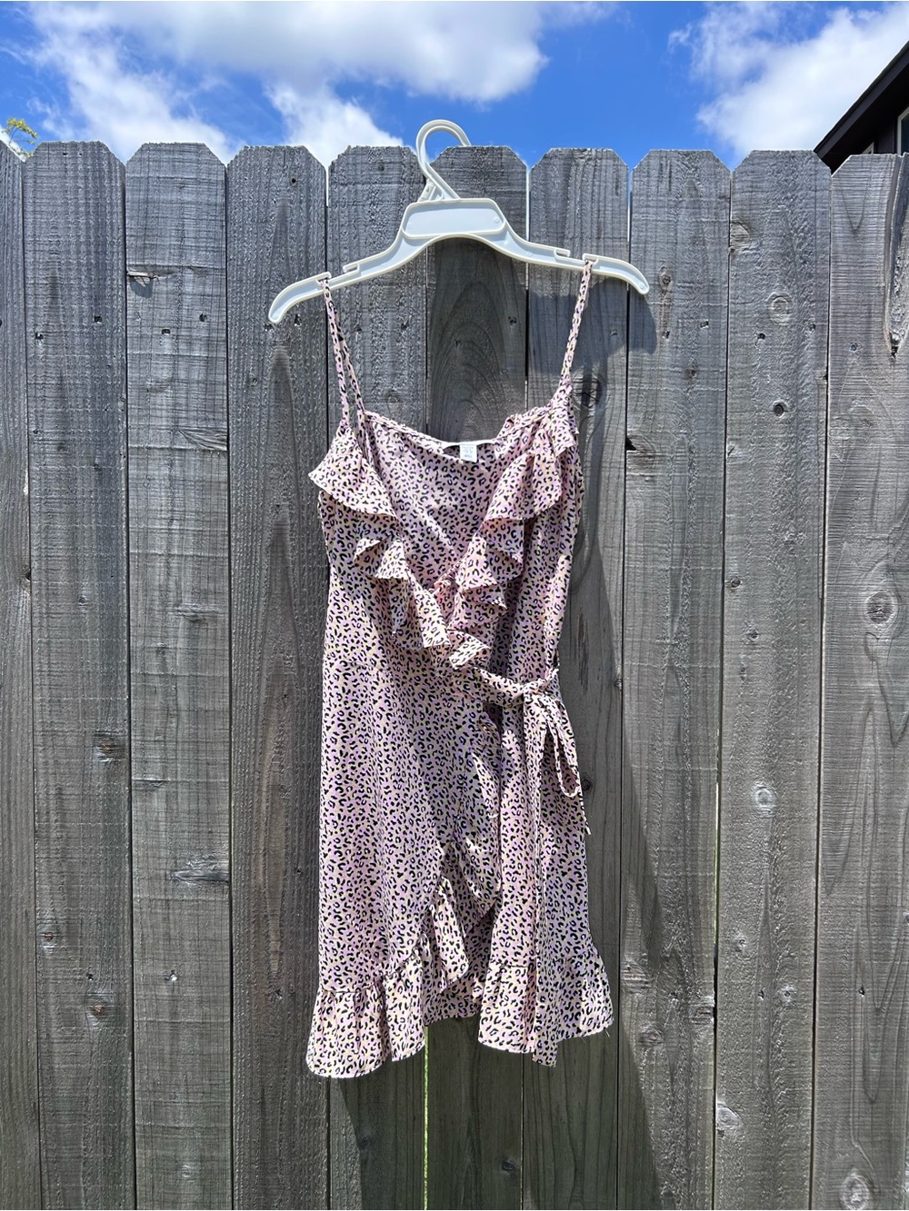 TopShop Pink Leopard Print Wrap Dress with Ruffle Trim